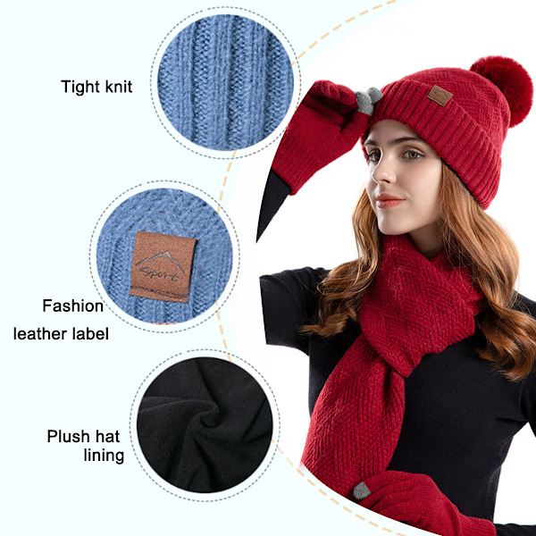 Solid Hat Scarf Glove Tredelt Sæt Huer Sjal Sæt Mænd Sjal Handsker Sæt Kvinder Sjal Hat Handsker