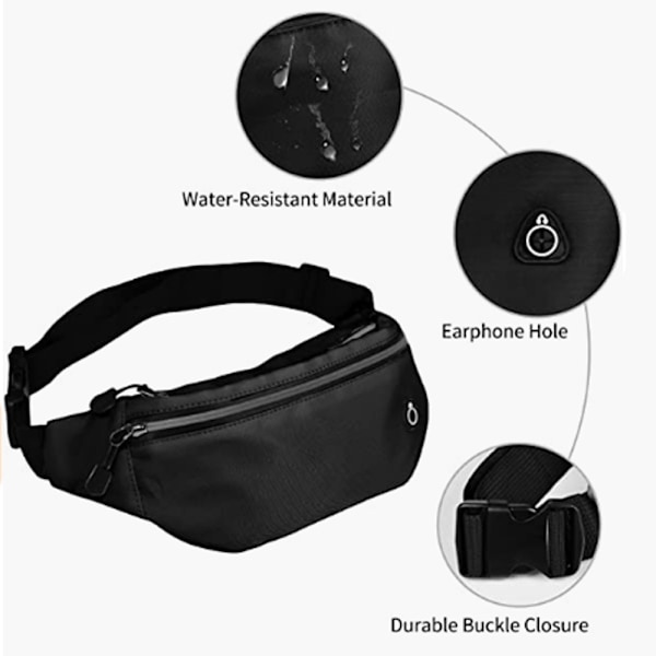 2 Pakk Fanny Packs for Menn og Kvinner, Vanntette Sportshoftevesker for Reise, Hiking, Løping, Håndfri