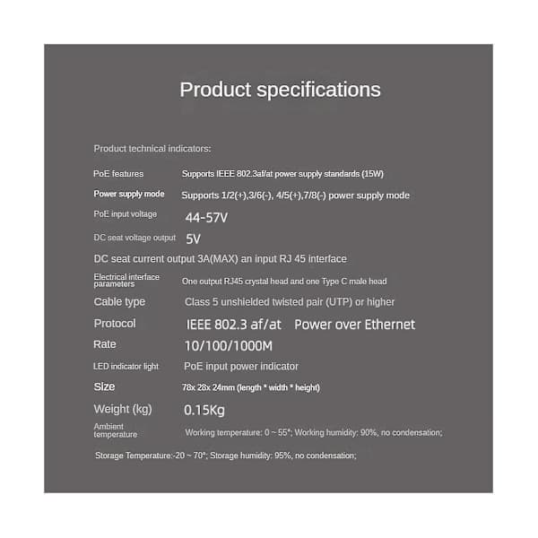 Gigabit PoE Splitter 5v3a 1000mbps Type-c Power Over Ethernet til IP-kamera til 4