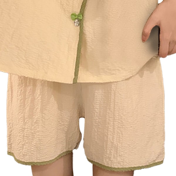 Dam Pyjamas med Korta Ärmar, 2-Delar, Söt, Mjuk, Bekväm, Andningsbar, Loungewear för Sommar, Storlek Small, Aprikosgrön med Blommor