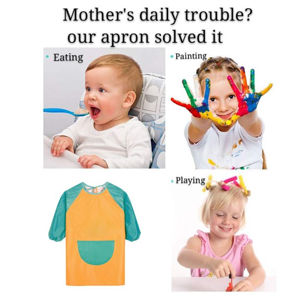 Unisex Barn Flickor Vattentät Konst Smock Barnmålning Förkläden med Fickor Långärmad & Ärmlös Ålder 6-9 År