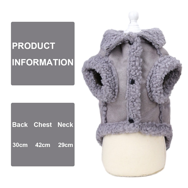 Fleece-vuorattu lämmin koiran takki pennulle talven kylmään säähän, pehmeä tuulenpitävä pieni koiran takki (harmaa)