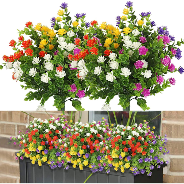 6 Paket Konstgjorda Blommor Utomhus Falska Blommor för Heminredning, UV-Resistenta Konstgjorda Plastgröna Buskar Växter för Hängande Trädgård Veranda