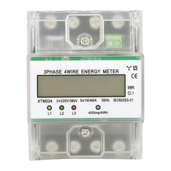 Digital LCD 3-fas 4-tråds DIN-skena Elmätare Elektronisk KWh-mätare (10(40)A)