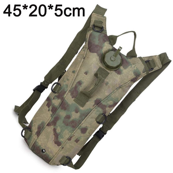 Ulkoilmapyöräilyyn tarkoitettu hydratointireppu, jossa on 3L:n lineri ja armeijan camouflage-kuviointi