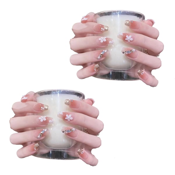 Press-on Naglar Korta - Bröllop, Återanvändbara Sju Lager Gel Finish Falska Naglar, Handgjord Nagelkonst av Manikyr, Set om 2