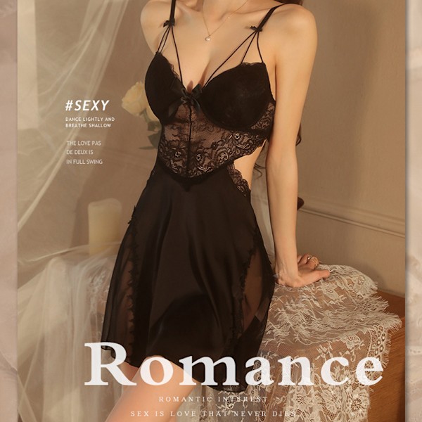 Sexy Kvinner Lace Perspektiv Seductive Pyjamas, Ryggløs Suspenders, Hjemmekles Sleepwear Justerbar stropp