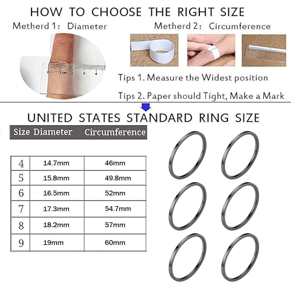 2 mm Titanring i Rostfritt Stål Smycken 6 st Knogringar för Kvinnor Band Stacking Ringar Storlek 4-9 Titan Rostfritt Stål i Guld/Ros