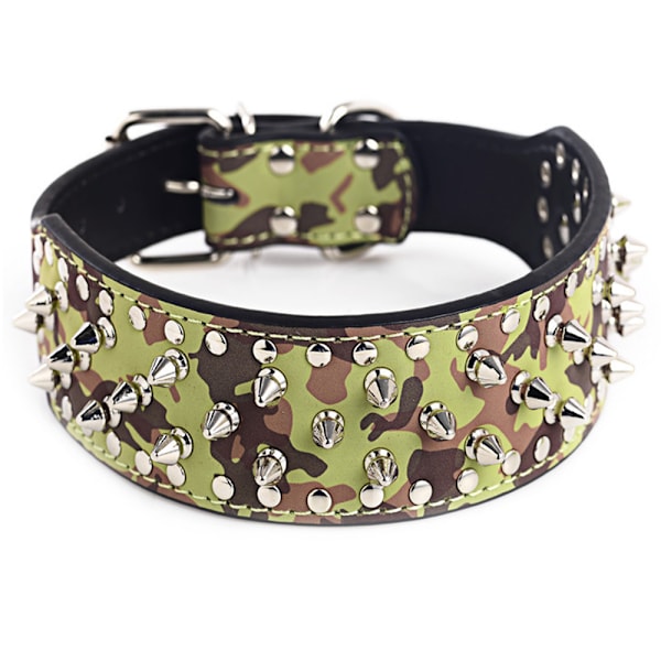 Brun konstläder spik hundhalsband 2\" bred, 37 spikar 60 spikar, bulldog, boxer