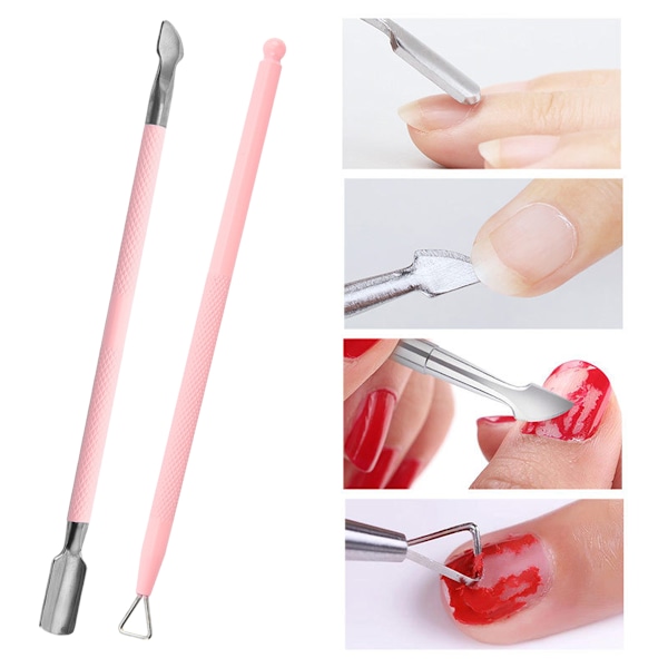2 stk. Metal Neglebåndspusher og -skærer Aceton Gel Neglelak Peeler Skraber Holdbar Manicure Pedicure Rengøringsværktøj