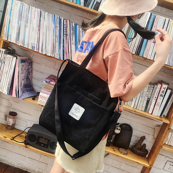 Canvas Tote Taske til Kvinder Crossbody Tote med 3 Forlommer Casual Tasker Hverdags Håndtaske Lynlås Lukning