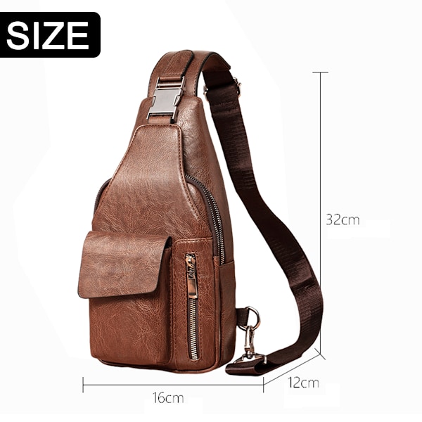Mænds PU Læder Sling Bag Rejse Crossbody Brysttaske Stor Kapacitet Casual Vandreture Dagrygsæk Anti-tyveri Rygsæk Pung