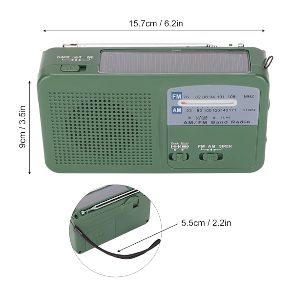 Solcellsdriven Handvev-ficklampa Radio 1LED Multifunktionell Bärbar Nödradio Ficklampa