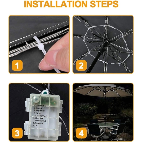 Parasol-lampor, 8 lägen Patio-parasoll-lampor med 104 lysdioder,