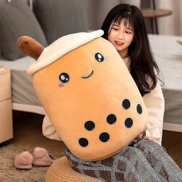24/35/50/70 cm Plush Doll with Bubble Tea and Smiling Face, White White 35cm