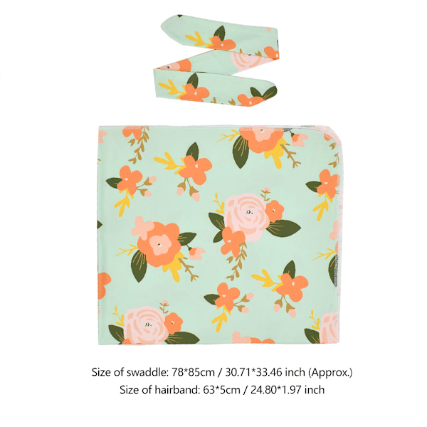 Supermyk Blomstremønstret Nyfødt Babyteppe Wrap Swaddle Sovepose med Hårbånd (#3)