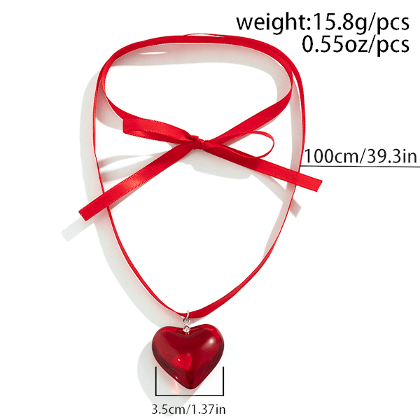 Kvinners Puffed Heart Choker Halskje for Kvinner Stort Glass Hjerte Hengesmykke Justerbar Båndkjede Y2K Trendy Smykker Gaver til Tenåringsjenter