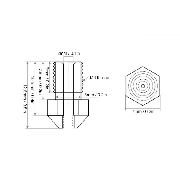 5 stk 3D-printerdyse sett Messing med rustfritt stålspisser Avtakbare tilbehør 0,2 mm