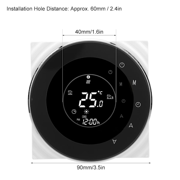 Vattenelektrisk Uppvärmningstermostat 5A LCD Pekskärm Rumstemperaturreglering AC95-240V