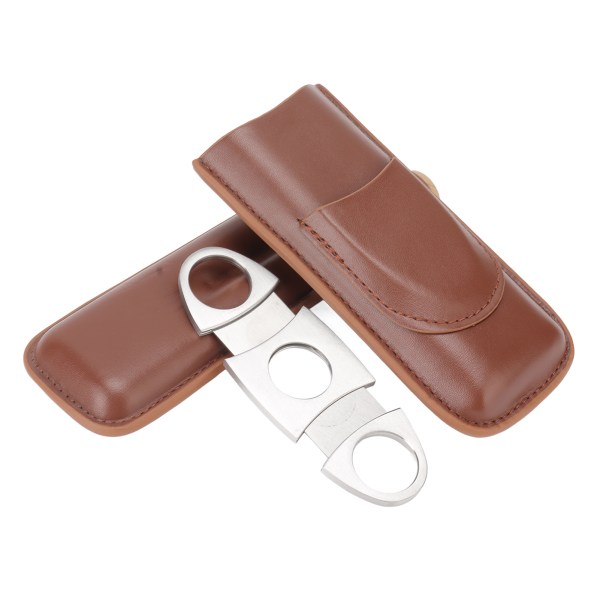 Travel Cigar Case Leather Portable with Cigar Clipper Cigar