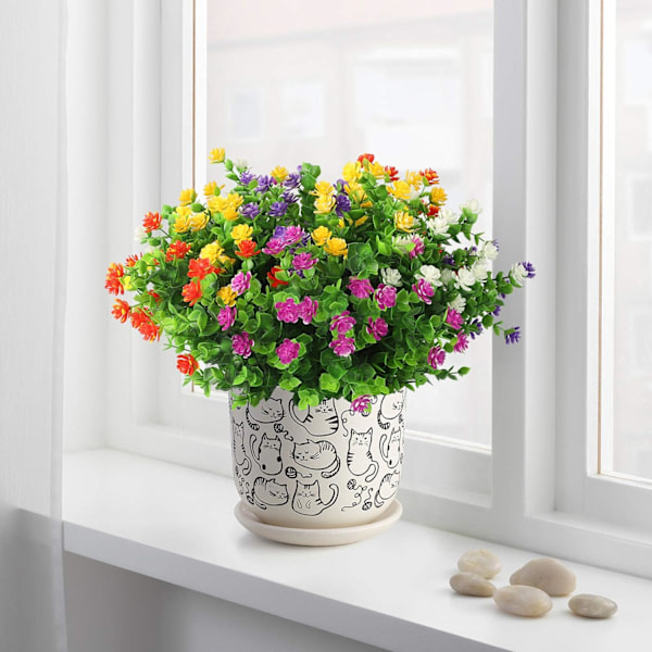 6 Paket Konstgjorda Blommor Utomhus Falska Blommor för Heminredning, UV-Resistenta Konstgjorda Plastgröna Buskar Växter för Hängande Trädgård Veranda