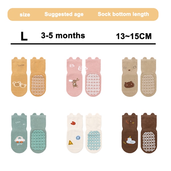 Bebisflickor halkfria strumpor små barn kam bomullsstrumpor baby tecknade strumpor baby halkfria crewneck strumpor