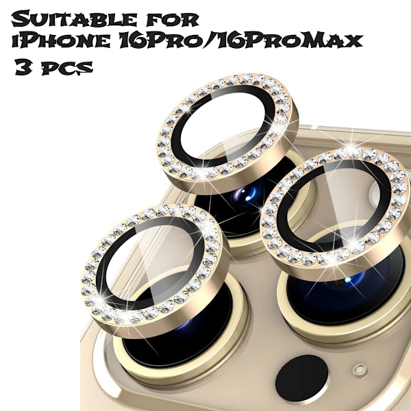 För iPhone 16 Pro 16 Pro Max Kamera Linsskydd härdat glas+metallring - Guld Guld