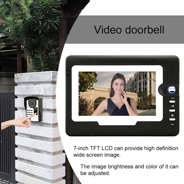 7-tums LCD-skärm Lösenord Fingeravtryck Video Dörr Visuell Intercom Dörrklocka AU-kontakt 110-240V