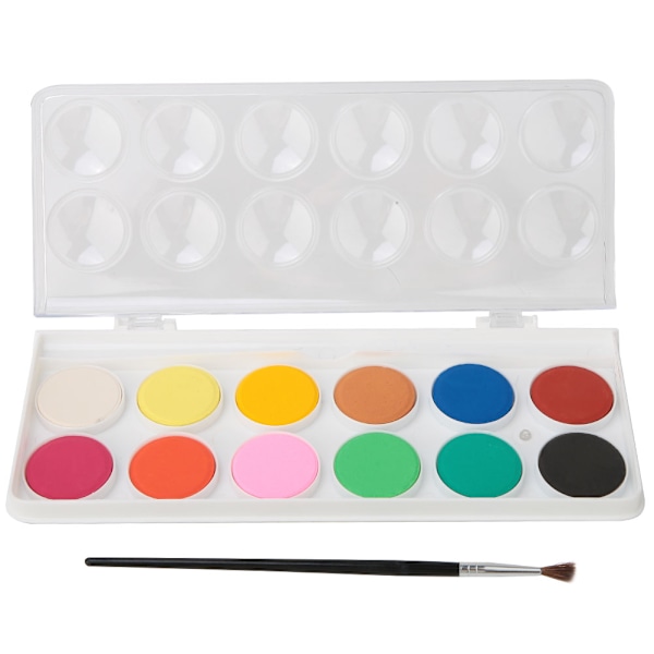 Akvarellfärg Pigment Fast Pulver Färgkakor Set med Vattenpenna (12 Färger)
