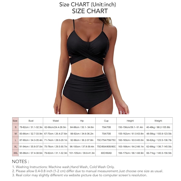 Tvådelad Bikini Hög Midja Rygglös Bekväm Trendig Åtsittande Bikini för Stränder Surfing Simbassänger Svart XL