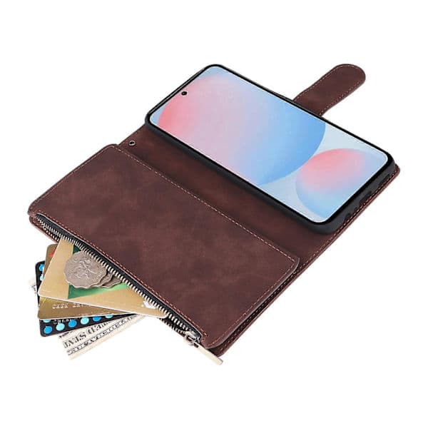 Case for Samsung Galaxy A56 5G with Zipper, Wallet, Multiple Card Slots, Leather Case Coffee
