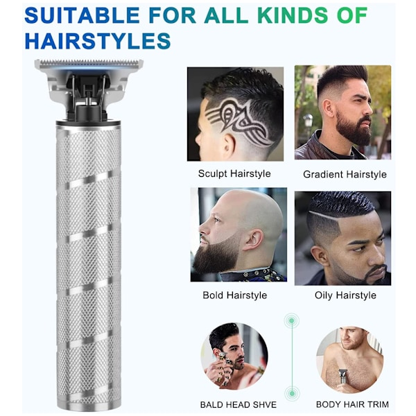 Hårklippar för Män, Sladdlös Skäggtrimmer Rakapparat Elektrisk T-Blad Hårtrimmer Grooming Kit
