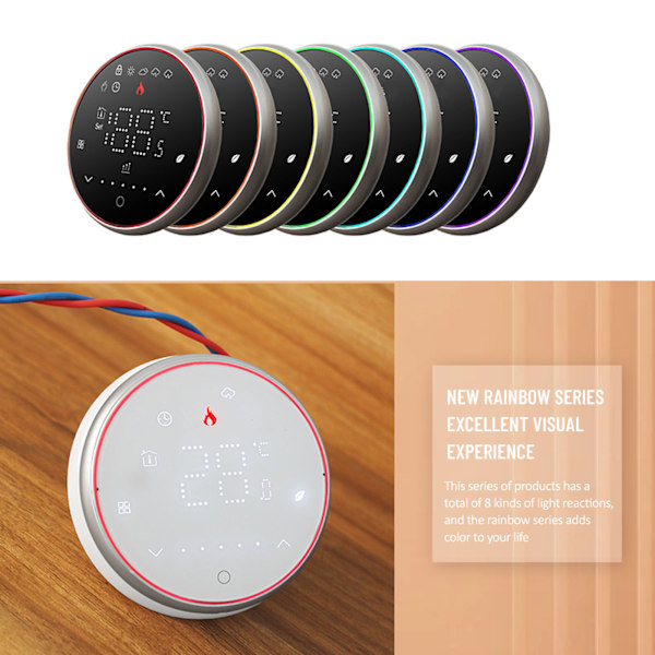 Trådløs Smart Termostat Programmerbar Smart Home Termostat til Kedelvarme AC95‑240V Rund Bundsort