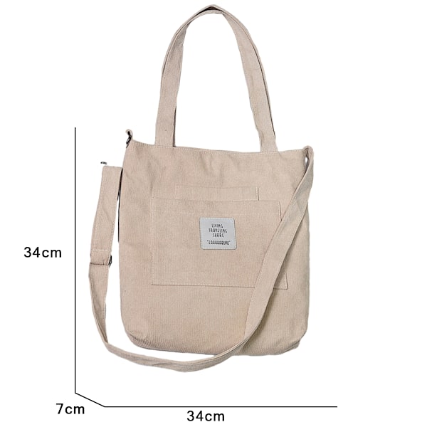 Canvas Tote Bag för Kvinnor Crossbody Tote med 3 Framfickor Casual Väskor Vardagshandväska Blixtlås