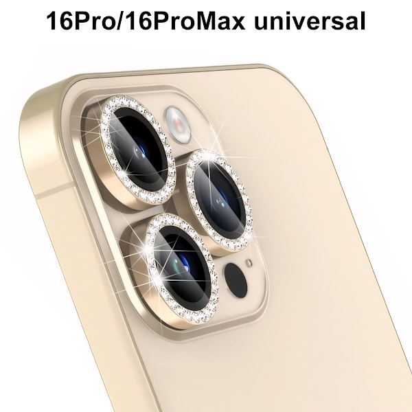 Til iPhone 16 Pro 16 Pro Max Kameralinsebeskytter hærdet glas+metalring - Guld Guld
