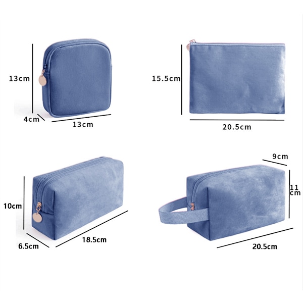 4-pack Reseväska för smink - Preppy Kosmetikväska i Nylon med Dragkedja - Reseväska för Toalettartiklar