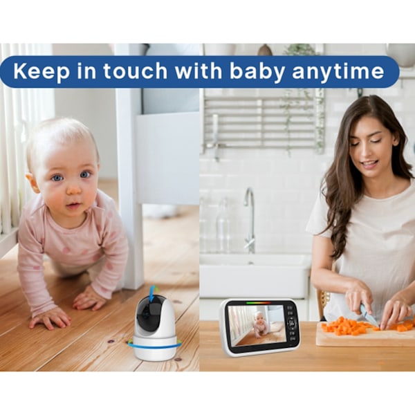Babyseng med kamera 5 tommer skærm 1000ft rækkevidde infrarød nattesyn overvågning 2-vejs lyd temperatur sensor vuggeviser 100‑240V EU-stik