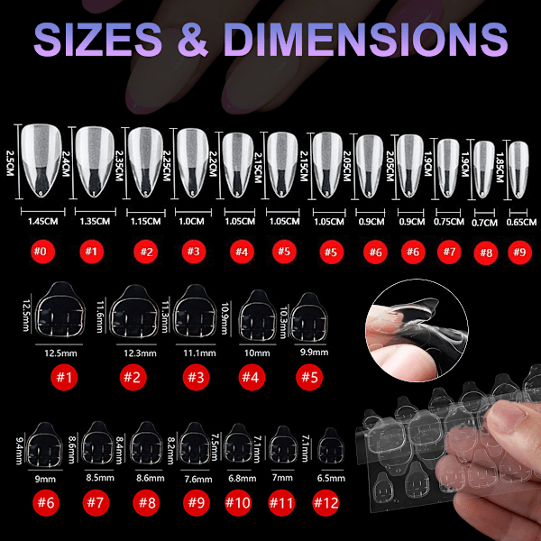 Mandelkorta nageltips-tips för gelnaglar, cover nagelspetsar, förformade halvmatta spetsar Naglar Gelly nageltips-360 bitar 10-storlekar, 4 bitar nagel
