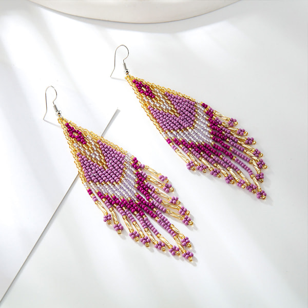 Pärlfransade tofspendientes i boho-stil - Handgjorda pärlfransade tofshängeörhängen