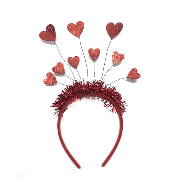 Rødt Hjerte Tiara - Hårsløjfe til Valentinsdag, Glitter Paillet Hjerte Håraccessoar til Børn & Voksne