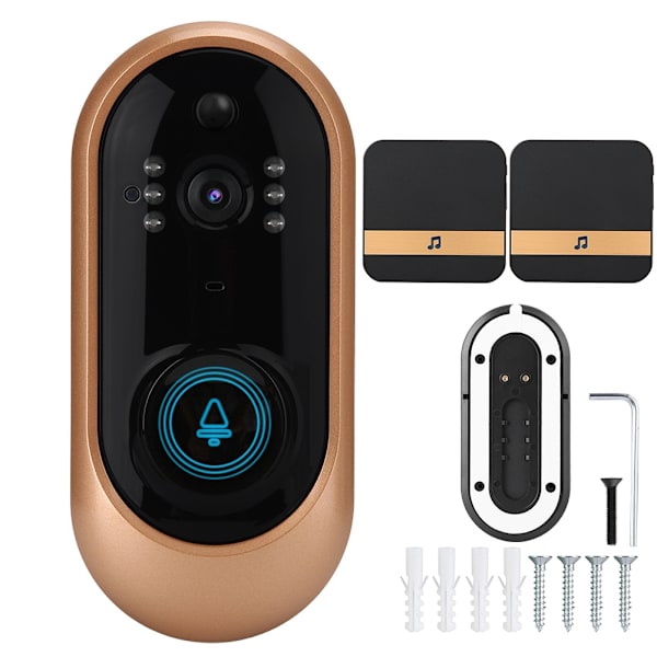 1080P HD Smart Trådlös WIFI Videodörrklocka Säkerhets PIR Kamera Dörrklocka (WIFI + 2 Dingdong US)
