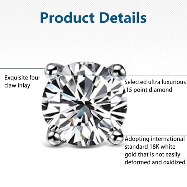 Valkoiset hopeoitu Cubic Zirconia -simuloitu timantti, kiiltävät pyöreät nappikorvakorut 925 sterlinghopeaa