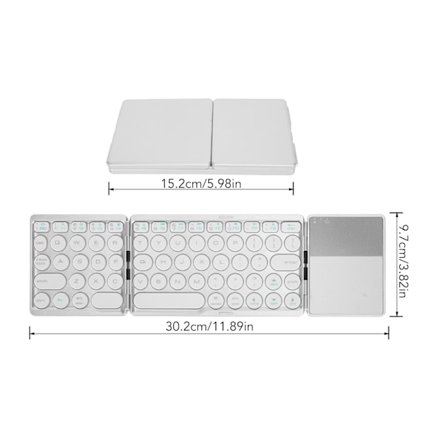 Round Key Bluetooth Vikbart Tangentbord med Touchpad Universell 140mAh Trådlöst 64-tangenters Vikbart Tangentbord Silver