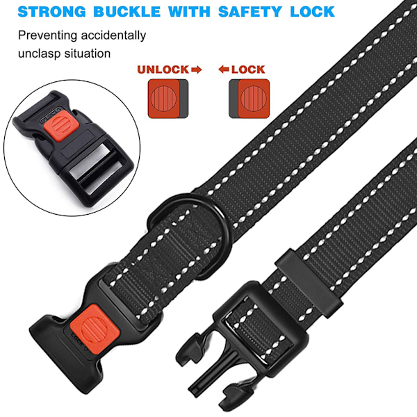 Reflekterende nylon hundekrave - blød neoprenforing, reflekterende og justerbar