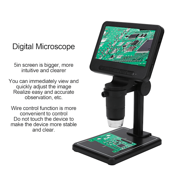 LCD Digital Mikroskop HD 5 tum Skärm 8 LED 1080P Trådlös Förstoring för Mobiltelefon Surfplatta
