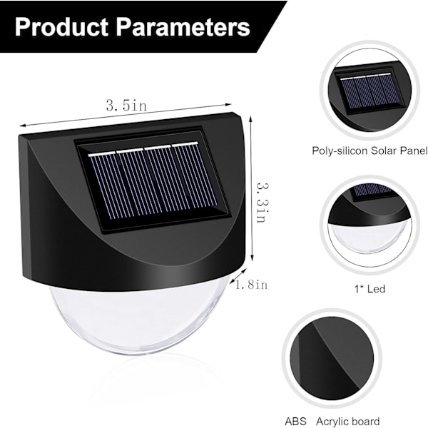 Solar Fence Lights，4Pack Wireless Ip65 Waterproof Solar Deck Lights Solar Step Lights Utomhuslampor för uteplats, trappor, stolpe, pool, bakgård och
