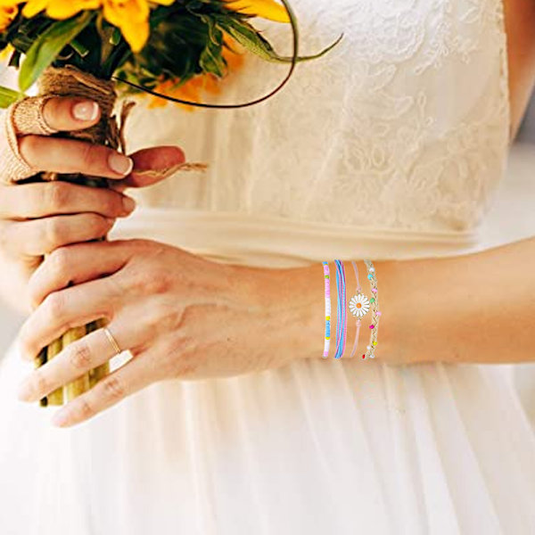 Vävda blommiga armband för kvinnor, tonåringar, flickor, pojkar, par, wrap-rep, charm, strand, surf, flätad, justerbar