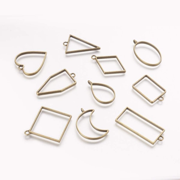 Öppna Bezel Hängsmycken Smyckesdelar Assorterade Geometriska Hartsformar för Charm Smyckestillverkning DIY och Legering Örhängen Halsband Armband (Brons)