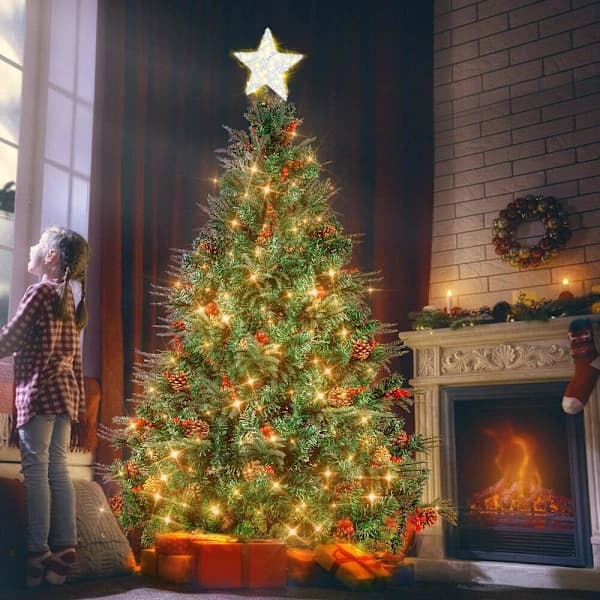 Juletrestjerne med 20 LED-lys, to moduser: Konstant eller blinkende, batteridrevet[TT]