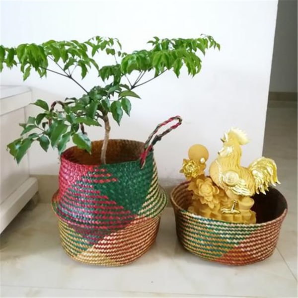 Nordic Foldable Seagrass Storage Basket Patchwork Seagrass